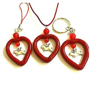 Flying pig pendant, purse charm, keychain set